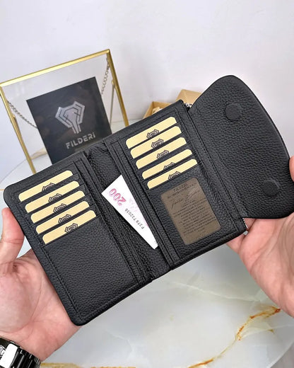 Small ladies' wallet made of genuine leather, color: black, model 2064