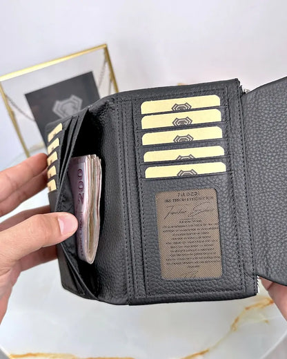 Small ladies' wallet made of genuine leather, color: black, model 2064