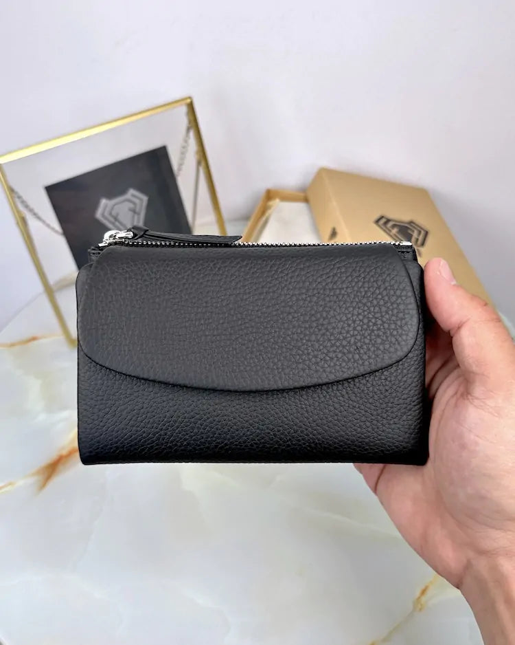 Small ladies' wallet made of genuine leather, color: black, model 2064