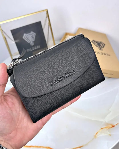 Small ladies' wallet made of genuine leather, color: black, model 2064