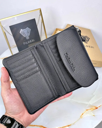 Small ladies' wallet made of genuine leather, color: black, model 2064