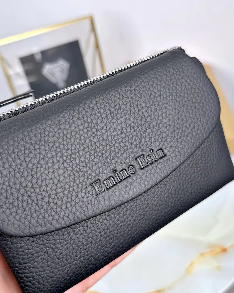 Small ladies' wallet made of genuine leather, color: black, model 2064