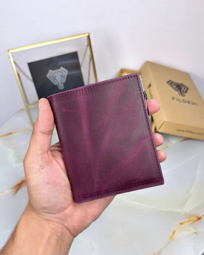 Wallet made of genuine leather with magnetic closure, color: purple, model 2044