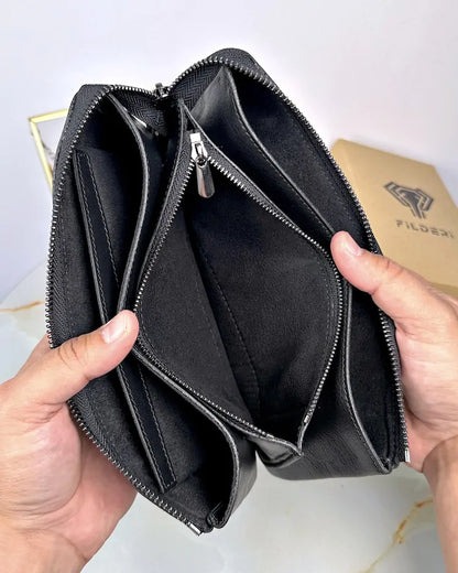 Handtasche aus echtem Leder, Farbe: Schwarz, Modell 2029