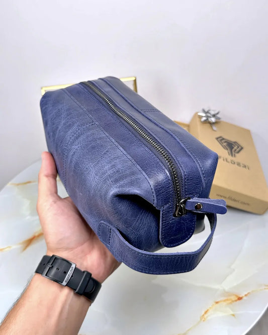 Handtasche aus echtem Leder, Farbe: Dunkelblau, Modell 2057