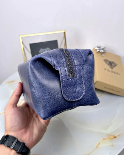 Handbag made of genuine leather, color: dark blue, model 2057