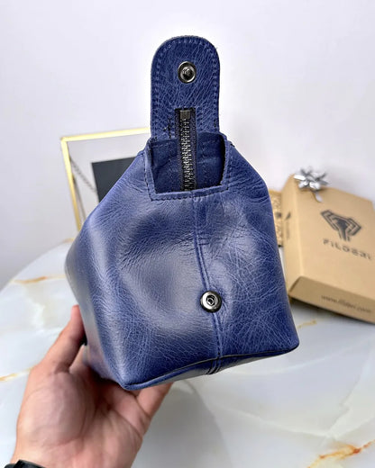 Handbag made of genuine leather, color: dark blue, model 2057