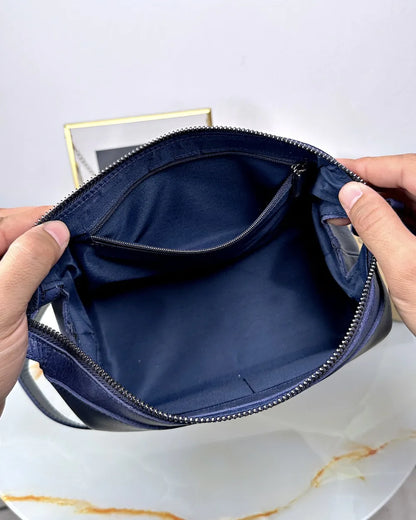 Handbag made of genuine leather, color: dark blue, model 2057