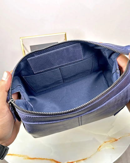 Handbag made of genuine leather, color: dark blue, model 2057