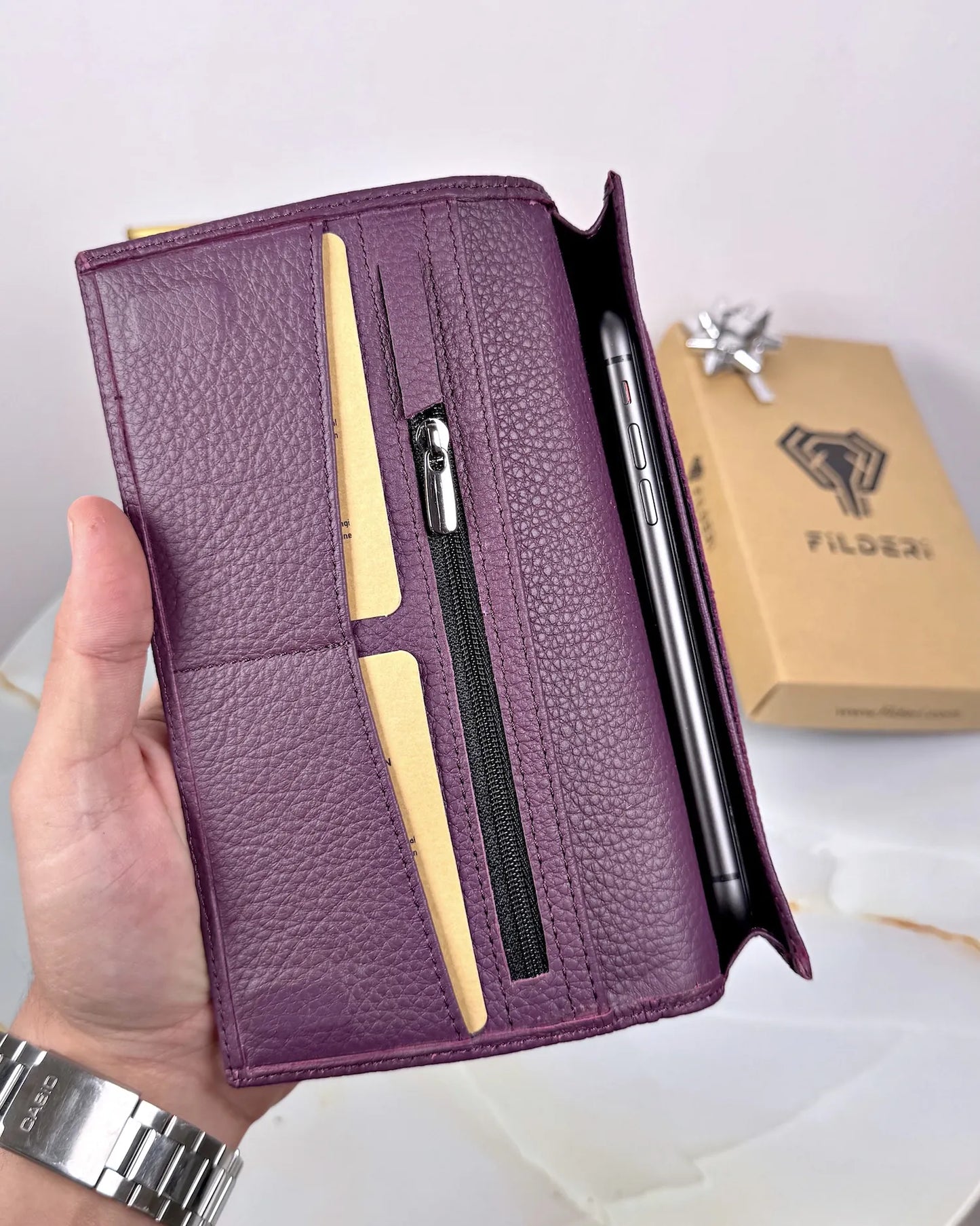 Cell Phone Pocket Wallet and Card Holder, Color: Purple Guti, Model 2047