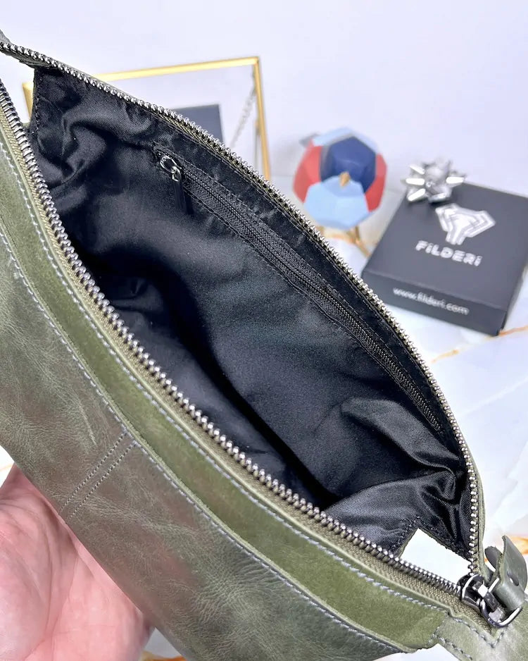 Handtasche aus echtem Leder, Farbe: Grün, Modell 2057