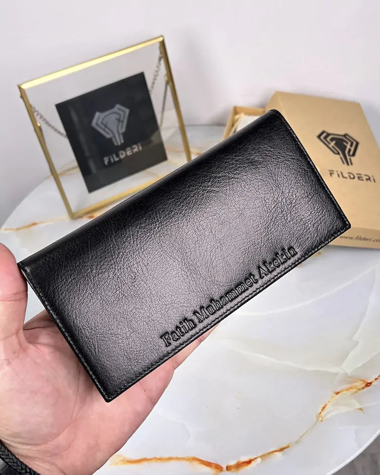 Genuine leather wallet and card holder, color: glossy black, model 2047