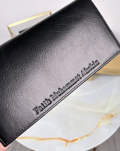 Genuine leather wallet and card holder, color: glossy black, model 2047