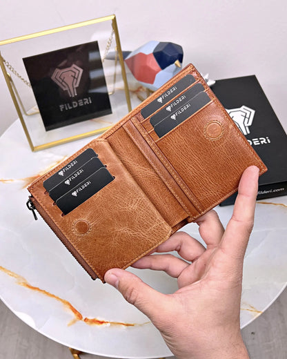 Genuine leather wallet for men and women, color: cognac, model 2044