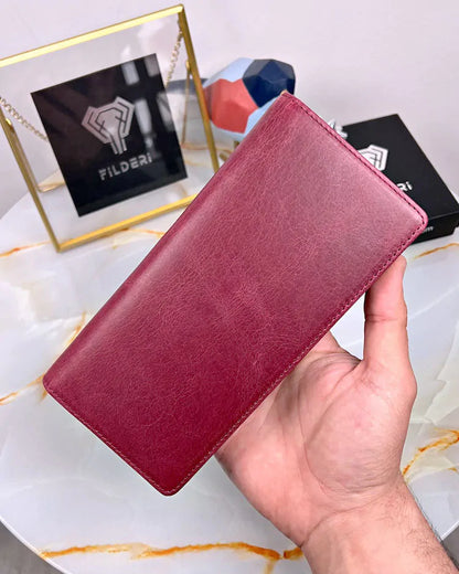 Cell phone pocket wallet made of genuine leather, color: Bordeaux, model 2028