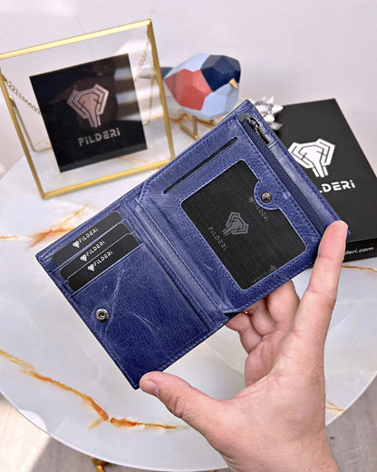 Wallet made of genuine leather, color: dark blue, model 2044